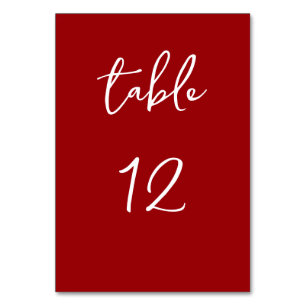 Numéro de table rouge profonde de script minimalis