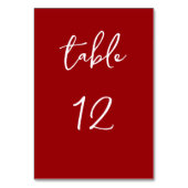 Numéro de table rouge profonde de script minimalis (Dos)
