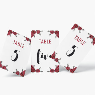 Numéro De Table Rouge Rose Floral thème Mariage