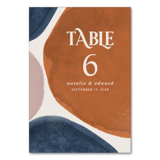 Numéro De Table rouille Abstraite, marine + onglet contemporain ro (Dos)