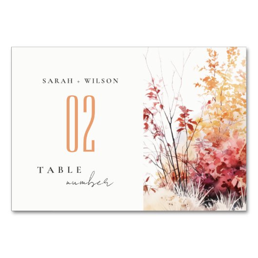 Numéro De Table Rouille Orange Jaune Automne Automne Mariage Paysa (Devant)