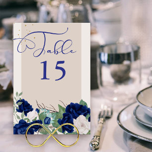 Numéro De Table Royal Blue et ivoire Rose Élégant floral