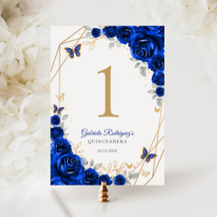 Numéro De Table Royal Blue Gold Floral Quinceanera