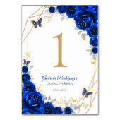 Numéro De Table Royal Blue Gold Floral Quinceanera (Dos)