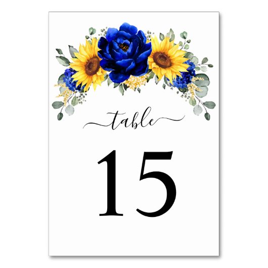 Numéro De Table Royal Blue Rustic Tournesol Moderne Floral Mariage (Par défaut)