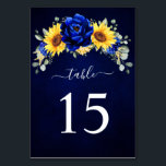 Numéro De Table Royal Blue Rustic Tournesol Moderne Floral Mariage<br><div class="desc">Élégant et moderne mariage campagnard rustique numéro de table comprend tournesol jaune vif, pivoines bleues royales, souffle bébé, cadre floral gypsophila / couronne avec feuilles eucalyptus. S'il vous plaît trouver d'autres modèles et variantes de mon magasin "blissweddingpaperie". Et n'hésitez pas à me contacter pour plus de personnalisation ou de correspondance...</div>