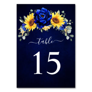 Numéro De Table Royal Blue Rustic Tournesol Moderne Floral Mariage
