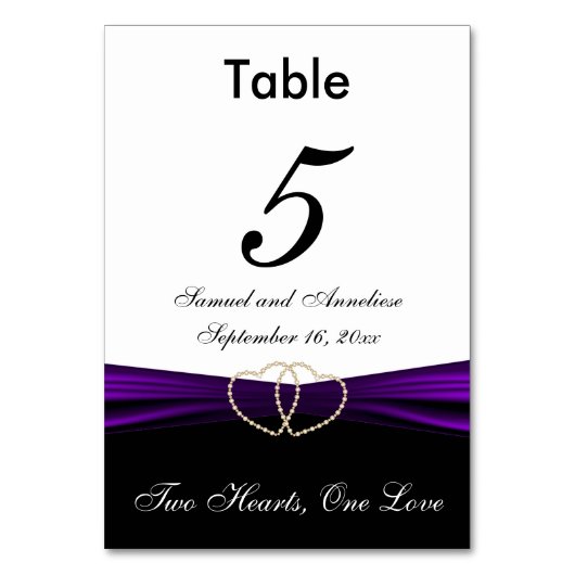 Numéro De Table Ruban blanc avec satin violet - Numéros de tableau (Dos)