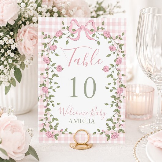 Numéro De Table Rubans roses floraux et vichy