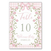 Numéro De Table Rubans roses floraux et vichy (Dos)