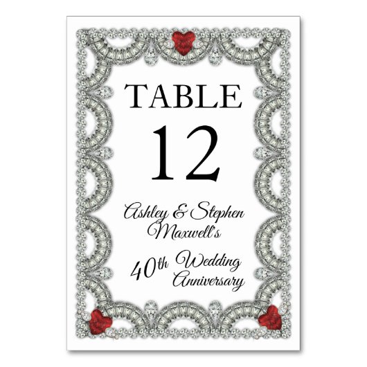 Numéro De Table Rubis | Diamant 40e anniversaire de mariage (Dos)