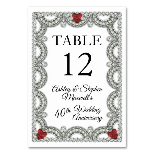 Numéro De Table Rubis | Diamant 40e anniversaire de mariage (Par défaut)
