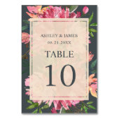Numéro De Table Ruby Pink Peony Floral Botanical Off-Black Mariage (Dos)