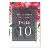 Numéro De Table Ruby Pink Peony Floral Mariage botanique (Dos)