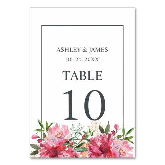 Numéro De Table Ruby Pink Peony Floral Mariage botanique (Par défaut)