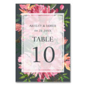 Numéro De Table Ruby Pink Peony Floral Mariage botanique (Dos)
