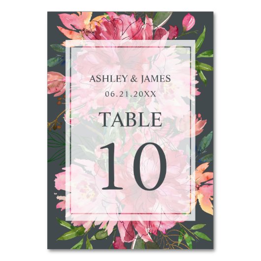 Numéro De Table Ruby Pink Peony Floral Mariage botanique (Dos)