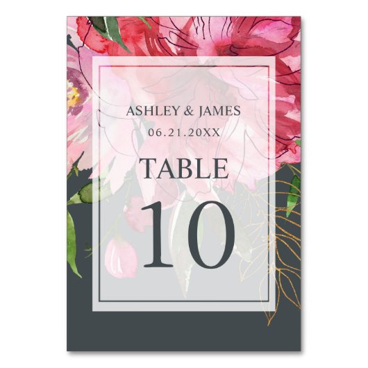Numéro De Table Ruby Pink Peony Floral Mariage botanique (Par défaut)