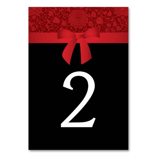 Numéro De Table Ruby Red Brocade Satin Bow Mariage (Dos)