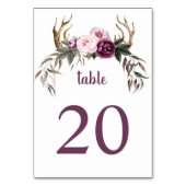 Numéro De Table Russe Boho Purple Plum Peonies Antlers Mariage (Dos)