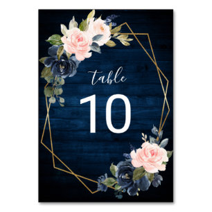 Numéro De Table Russe Bois Marine Bleu rose pâle Géométrique