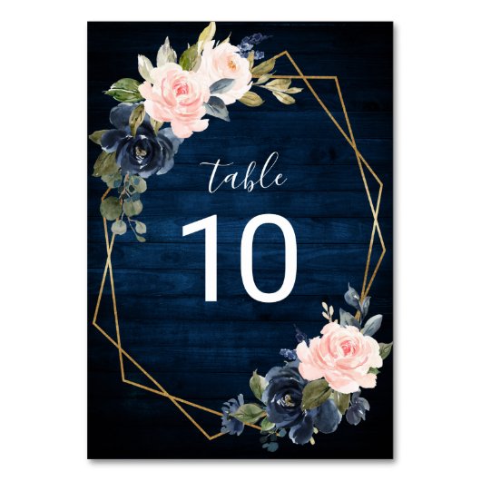 Numéro De Table Russe Bois Marine Bleu rose pâle Géométrique (Par défaut)