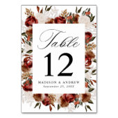 Numéro De Table Russe Bourgogne et Rose d'ivoire Mariage (Dos)