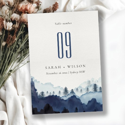 Numéro De Table Russe Encre bleu marine Pine Woods Mariage de mont