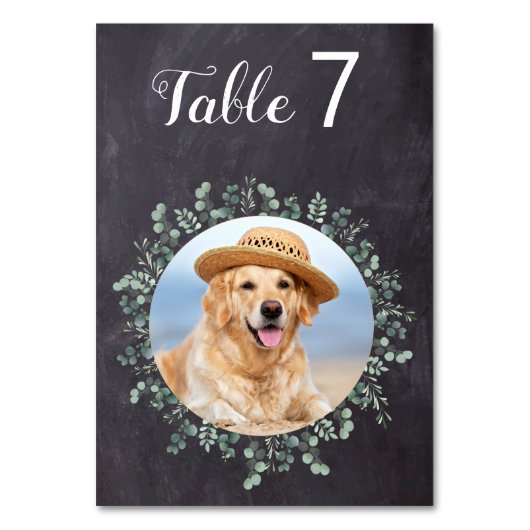 Numéro De Table Russe Eucalyptus Chalkboard Chien Photo Mariage an (Dos)