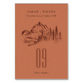 Numéro De Table Rust Orange Pine Woods Mountain Sketch Mariage (Dos)