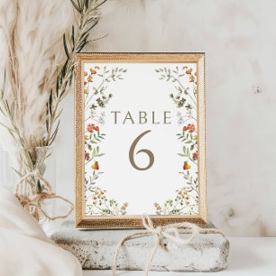 Numéro De Table Rustic Automne Fleur sauvage Mariage Numéros de ta