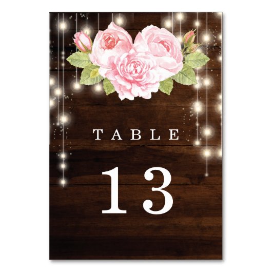 Numéro De Table Rustic Bois Chaîne Lumière Mariage Rose (Par défaut)