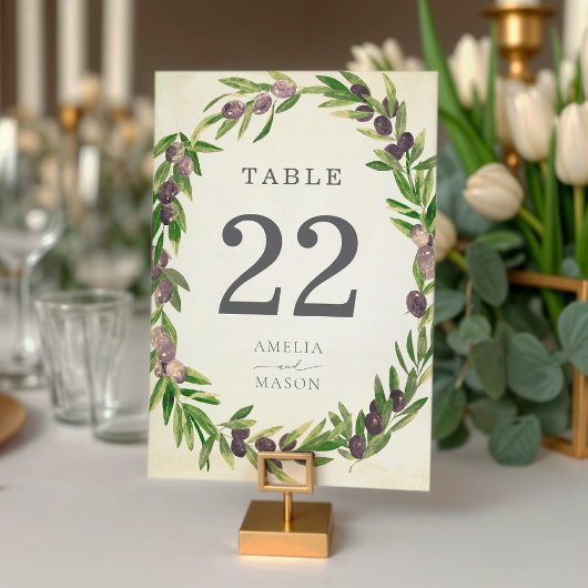 Numéro De Table Rustic Botanical Olive Wreath Table Number Card