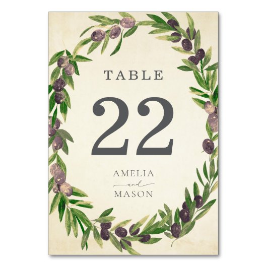 Numéro De Table Rustic Botanical Olive Wreath Table Number Card (Par défaut)