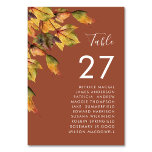 Numéro De Table Rustic Brown Autumn Foliage Mariage Nom d'hôte<br><div class="desc">Rustique Brown Autumn Foliage Mariage de automne Numéro de table avec les noms des invités. Tous les textes sont pré-arrangés pour que vous personnalisiez facilement et rapidement avec vos propres détails.</div>