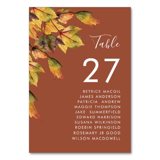 Numéro De Table Rustic Brown Autumn Foliage Mariage Nom d'hôte (Dos)