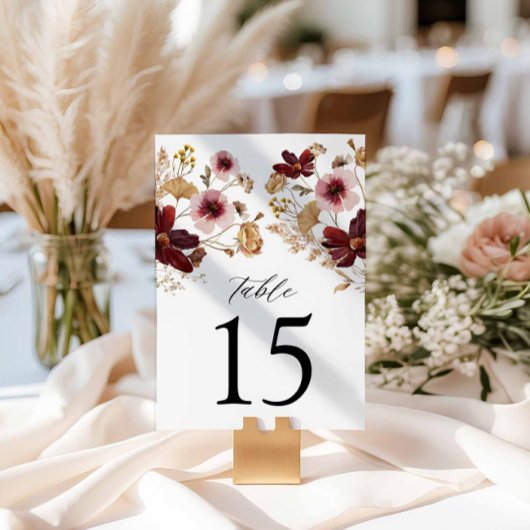 Numéro De Table Rustic Burgundy Fall Floral Mariage Numéro de tabl