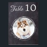 Numéro De Table Rustic Chalkboard Greenery Chien Photo Animal Mari<br><div class="desc">Numéros de table par de vos animaux de compagnie! Inclure votre meilleur chien, meilleur chat et tout animal de compagnie dans votre mariage avec ses propres numéros de table pour vos invités. Parfait pour les amoureux de les chiens, et un numéro spécial de table de chien sera un succès à...</div>