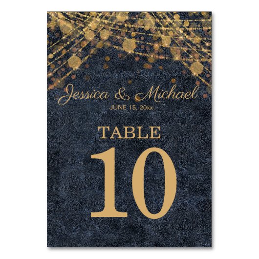 Numéro De Table Rustic Chic Navy Blue Gold String LIghts Mariage (Par défaut)