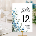 Numéro De Table Rustic Dusty Blue Boho Chic Wildflowers Wedding<br><div class="desc">Make it easy for your guests to find their tables with these simple yet elegant table number cards. They feature a rustic boho chic floral design with a spray of blue flax or periwinkle wildflowers in shades of dusty blue and sage green. The title is written in elegant script lettering...</div>