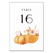 Numéro De Table Rustic Fall Gold Floral Citrouille Mariage (Dos)