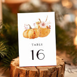 Numéro De Table Rustic Fall Gold Floral Citrouille Mariage<br><div class="desc">Ce numéro de table mariage est composé de fleurs rustiques aquarelles et de citrouilles en orange brûlé,  or,  terre cuite,  bordeaux,  broussailleux avec l'herbe pampa beige et marron. Pour une personnalisation plus avancée de cette conception,  cliquez sur le lien "customiser plus loin". Des articles correspondants sont également disponibles.</div>