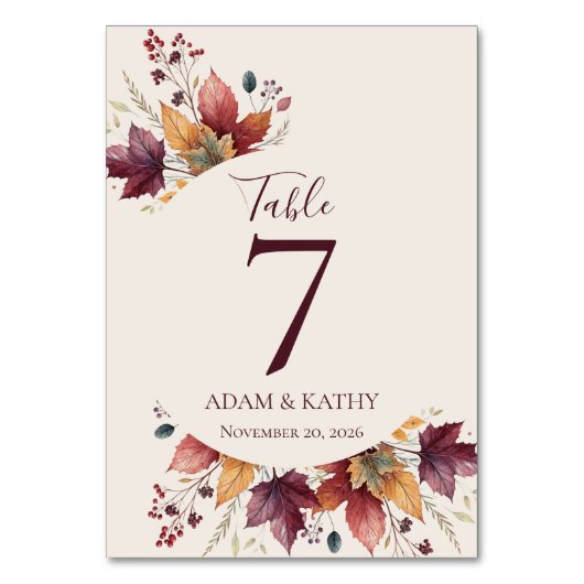 Numéro De Table Rustic Maple Leaf Fall Wedding Table Numbers (Dos)