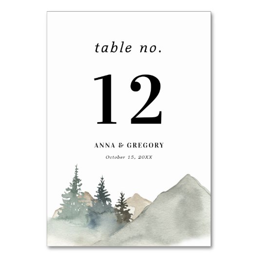 Numéro De Table Rustic Mountains Paysage forestier Mariage naturel (Dos)