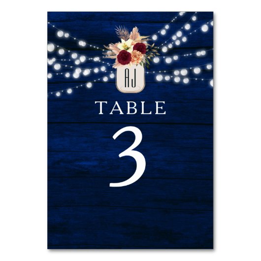 Numéro De Table Rustic Navy String Lights Numéro de tableau (Par défaut)