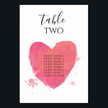 Numéro De Table Rustic Watercolor Heart Mariage Nom de l'invité<br><div class="desc">Ce design présente un coeur aquarellé rustique. La typographie noire et le coeur rouge/orange se contrastent. Le coeur peint à la main présente des éclaboussures de peinture aquarelle qui incarnent la passion. Un design simple et romantique avec une touche rustique. Ce design est idéal pour n'importe quel thème mariage. Le...</div>
