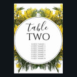 Numéro De Table Rustic Wattle Acacia Mariage Nom des invités<br><div class="desc">Ce design présente des fleurs d'acacia jaune de wattle rustique originaires d'Australie. La couronne de fleurs jaunes de boucherie australienne encadre le numéro du tableau. Les tons jaunes des fleurs de bétail et sa verdure créent une atmosphère rustique fleurie de jardin de campagne. Conception de carte de numéro de table...</div>