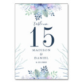 Numéro De Table Rustic Winter Floral Navy Mariage d'aquarelle bleu (Dos)