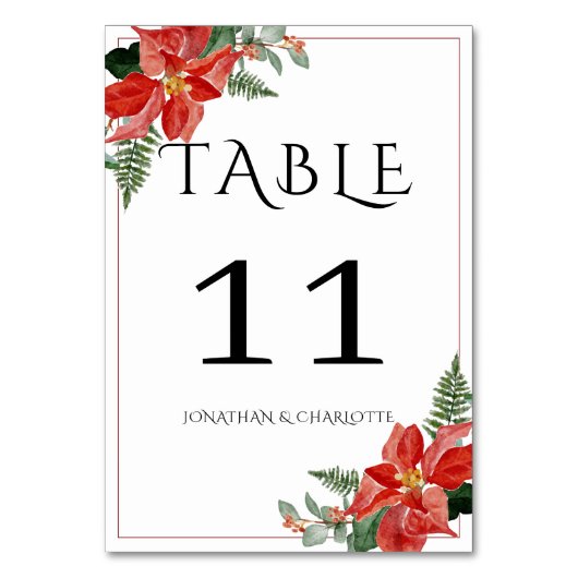 Numéro De Table Rustic Winter Poinsettia Red Christmas Wedding (Dos)