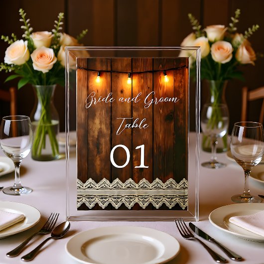 Numéro De Table Rustic Wood and Lace Wedding Table Card